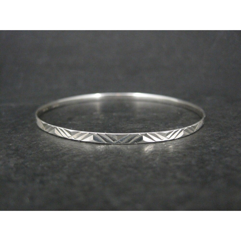 Simple Sterling Diamond Cut Bangle Bracelet 7 Inches